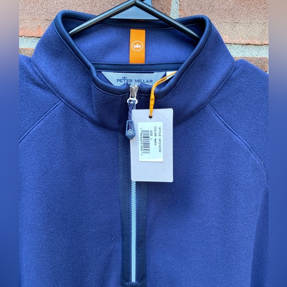 Peter Millar Large Navy Fleece Quarter Zip Pullover NWT - Picture 3 of 5